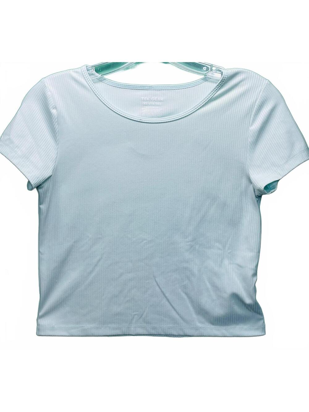 Tek Gear Girl's XL Light Teal Short Sleeve Athletic Shirt with Back Cutout